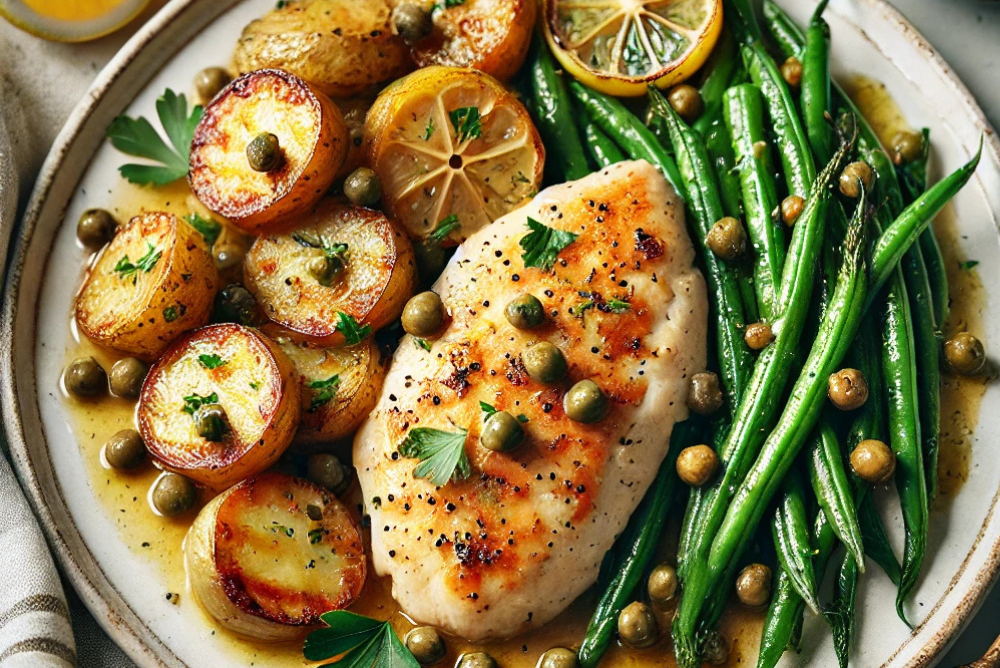 Chicken Piccata with Potatoes and Green Beans