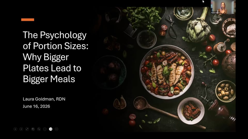 Registered Dietitian Laura Goldman presenting the Premier Weight Loss webinar The Psychology of Portion Sizes: Why Bigger Plates Lead to Bigger Meals