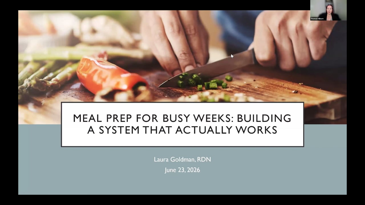 Registered Dietitian Laura Goldman presenting the Premier Weight Loss webinar Meal Prep for Busy Weeks: Building a System That Actually Works