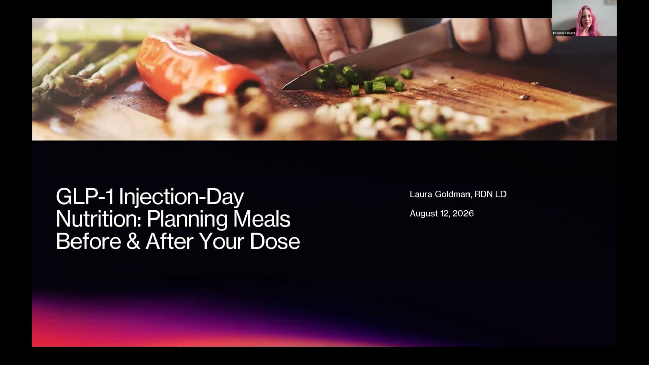 Registered Dietitian Laura Goldman presenting the Premier Weight Loss webinar GLP-1 Injection-Day Nutrition: Planning Meals Before and After Your Dose