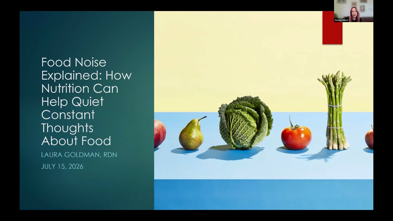 Registered Dietitian Laura Goldman presenting the Premier Weight Loss webinar Food Noise Explained: How Nutrition Can Help Quiet Constant Thoughts About Food