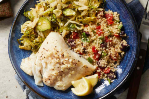 Baked Halibut with Brussel Sprouts & Quinoa