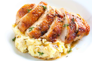 Garlic-Thyme Chicken with Mashed Potatoes and Kale