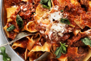 Beef and Grape Tomato Ragu over Summer Squash Noodles